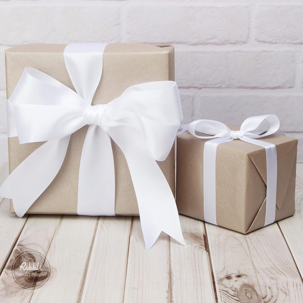 Ribbli White Double Faced Satin Ribbon,1-1/2” x Continuous 25 Yards,Use for Bows Bouquet,Gift