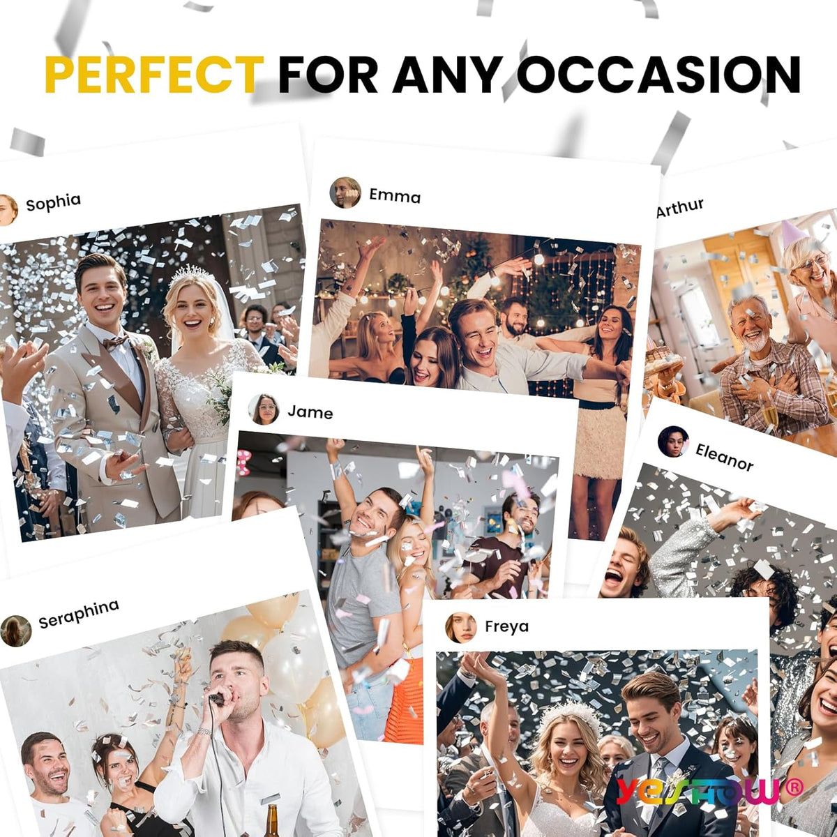 Confetti Cannon Party Poppers Shooters,(6 pack) YESHOW Confetti Blaster Silver Metallic for