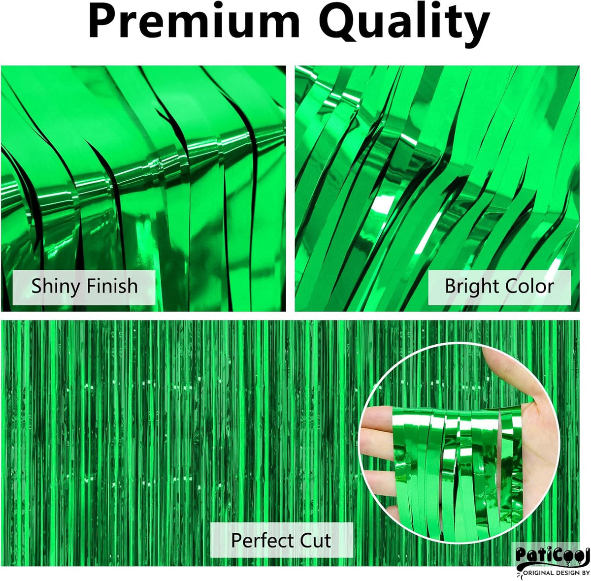 Green Streamers Party Decorations - Thicken 4 Pack 3.2 x 8.2 FT - Tinsel Foil Fringe Curtains Party
