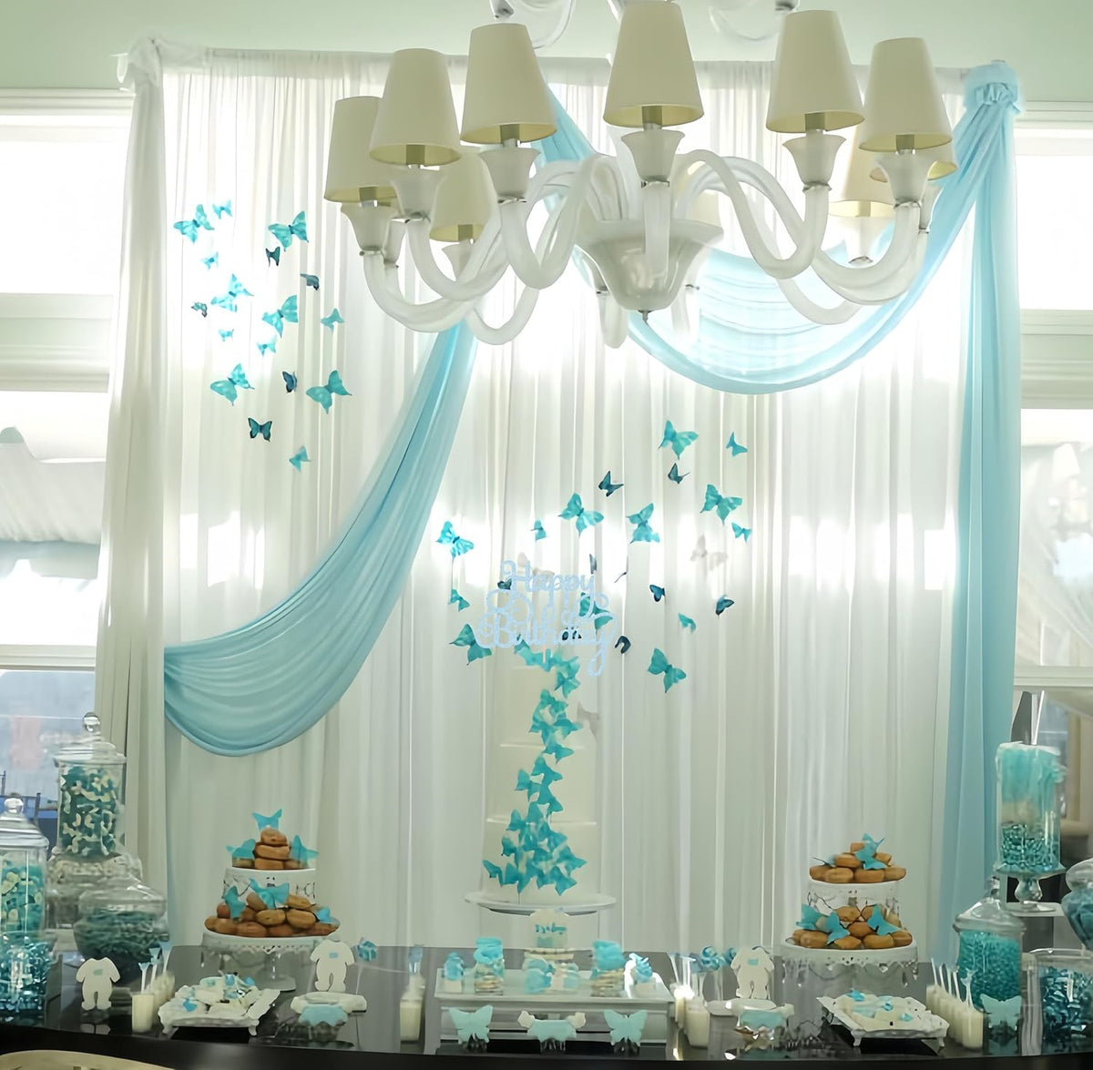 Happy Birthday Cake Topper - Light Blue Glitter Birthday Party Cake Decoration Supplies - Happy