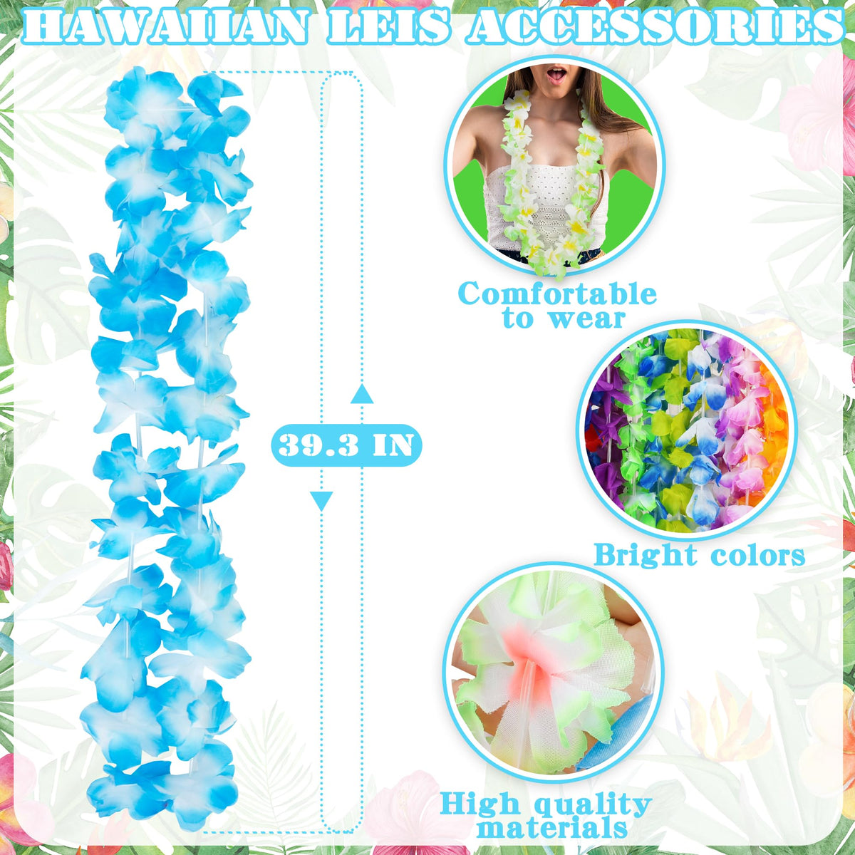 Arrowom 24pcs Hawaiian Leis Bulk Luau Party Silk Flower Necklace Colorful Tropical Hawaiian Bulk