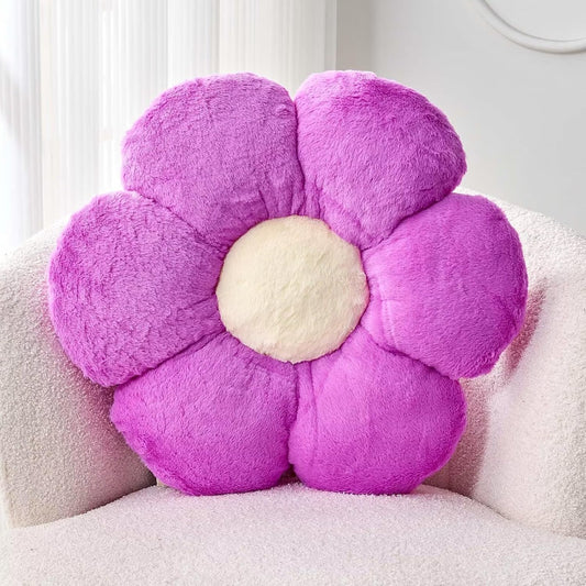 Purple Flower Pillow - Cute Decorative Throw Pillow Shaped Like a Flower, 14.9" Soft Plush Faux