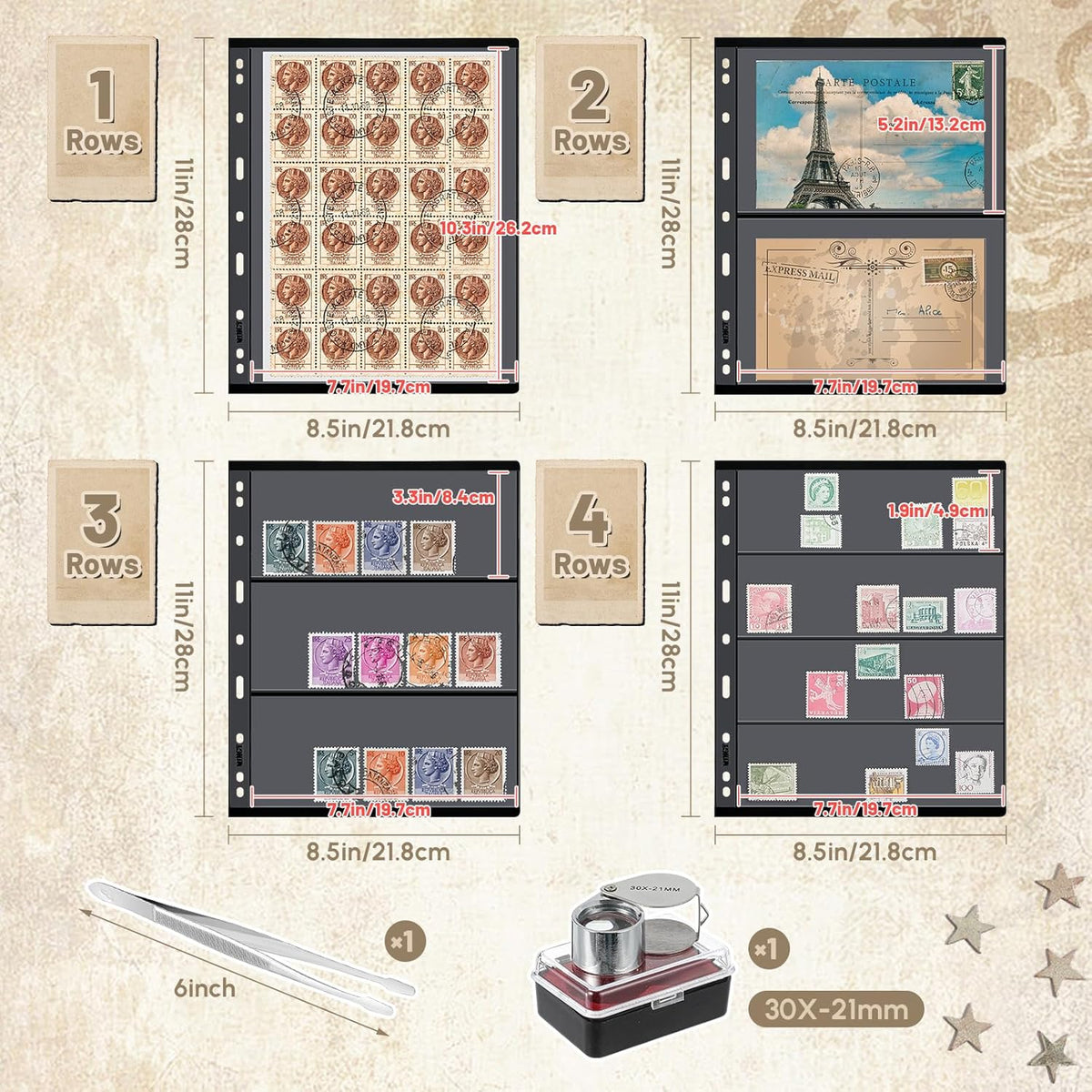 Lewtemi Stamp Collecting Albums Set Stamp Collection Book Include 20 Pages Album Binder Tweezer and