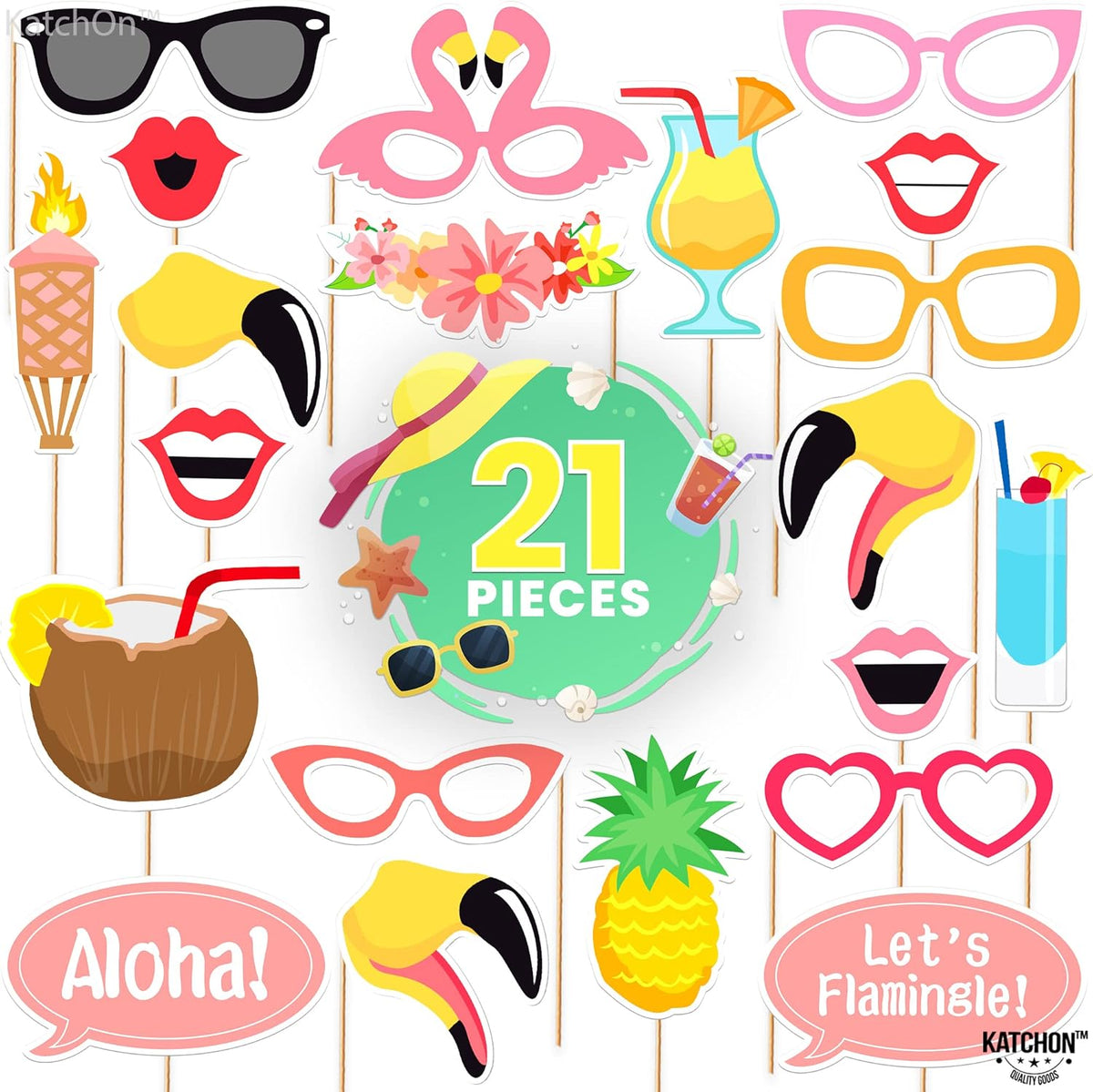 KatchOn, Luau Photo Booth Props - Pack of 21 | Tropical Photo Booth Props, Luau Party Decorations |