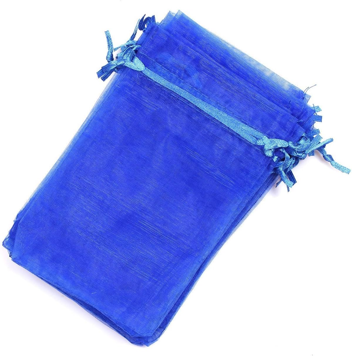 Wudygirl 100pcs 5X7 Blue Organza Bags with Drawstring Jewelry Lipstick Cosmetics Pouches Baby