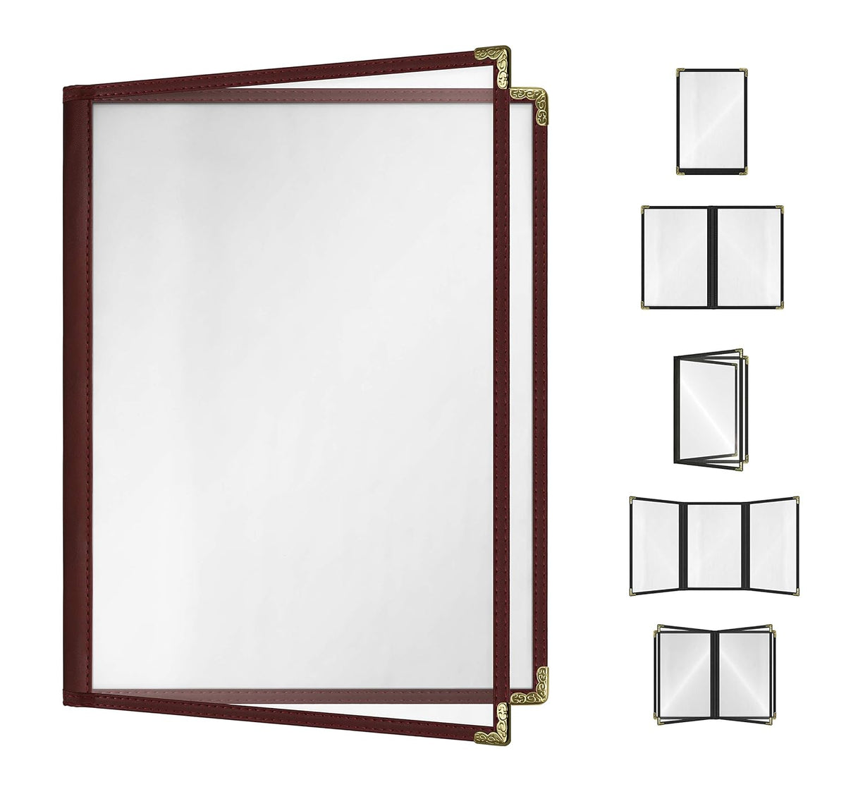 Goodsmart Restaurant Menu Covers - 25 Pack Burgundy 8.5" x 11", 2-Page/4-View, Side-Loading Vinyl