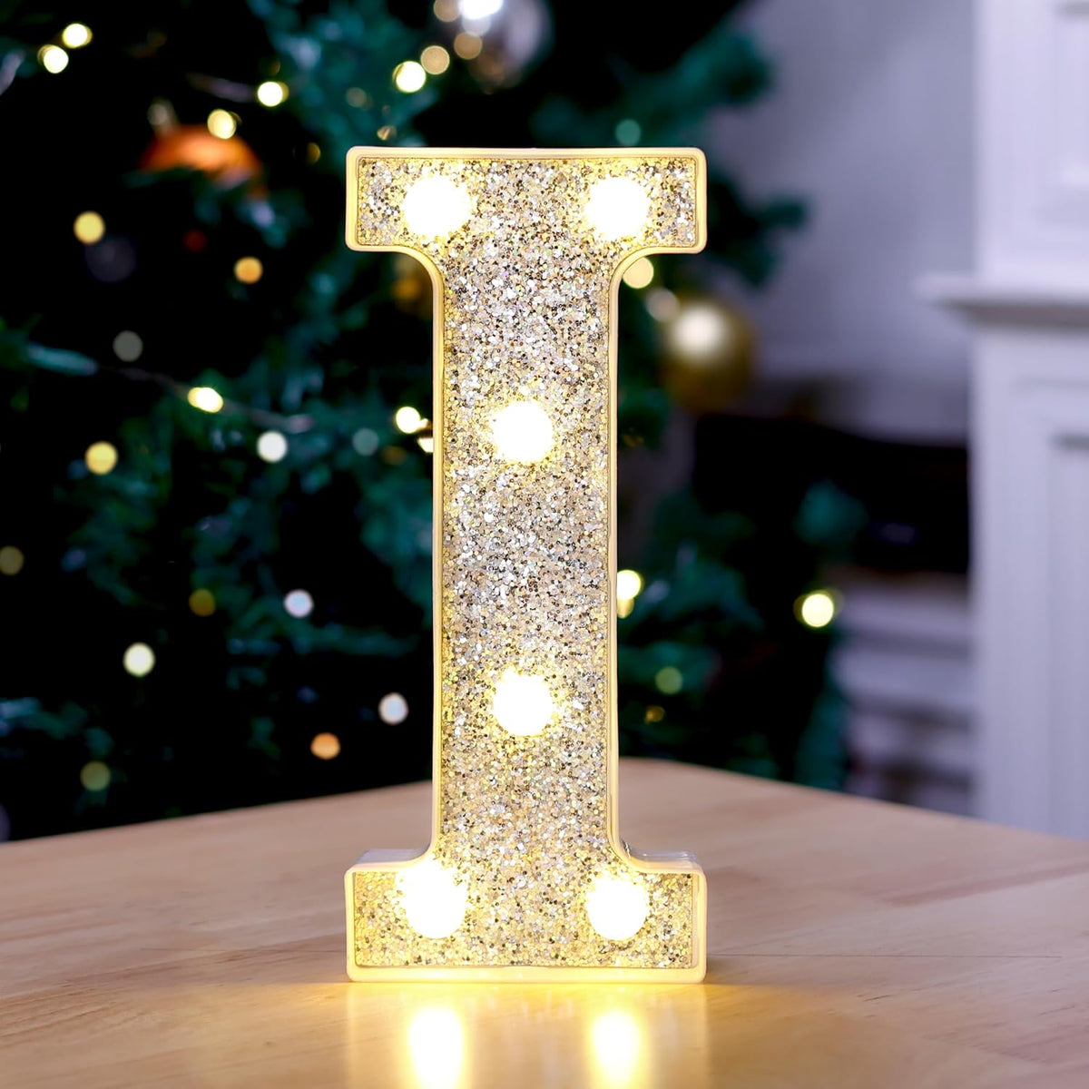 Marquee Light Up Letters, Glitter Silver LED Letter Lights Battery Powered Alphabet Letter Sign for