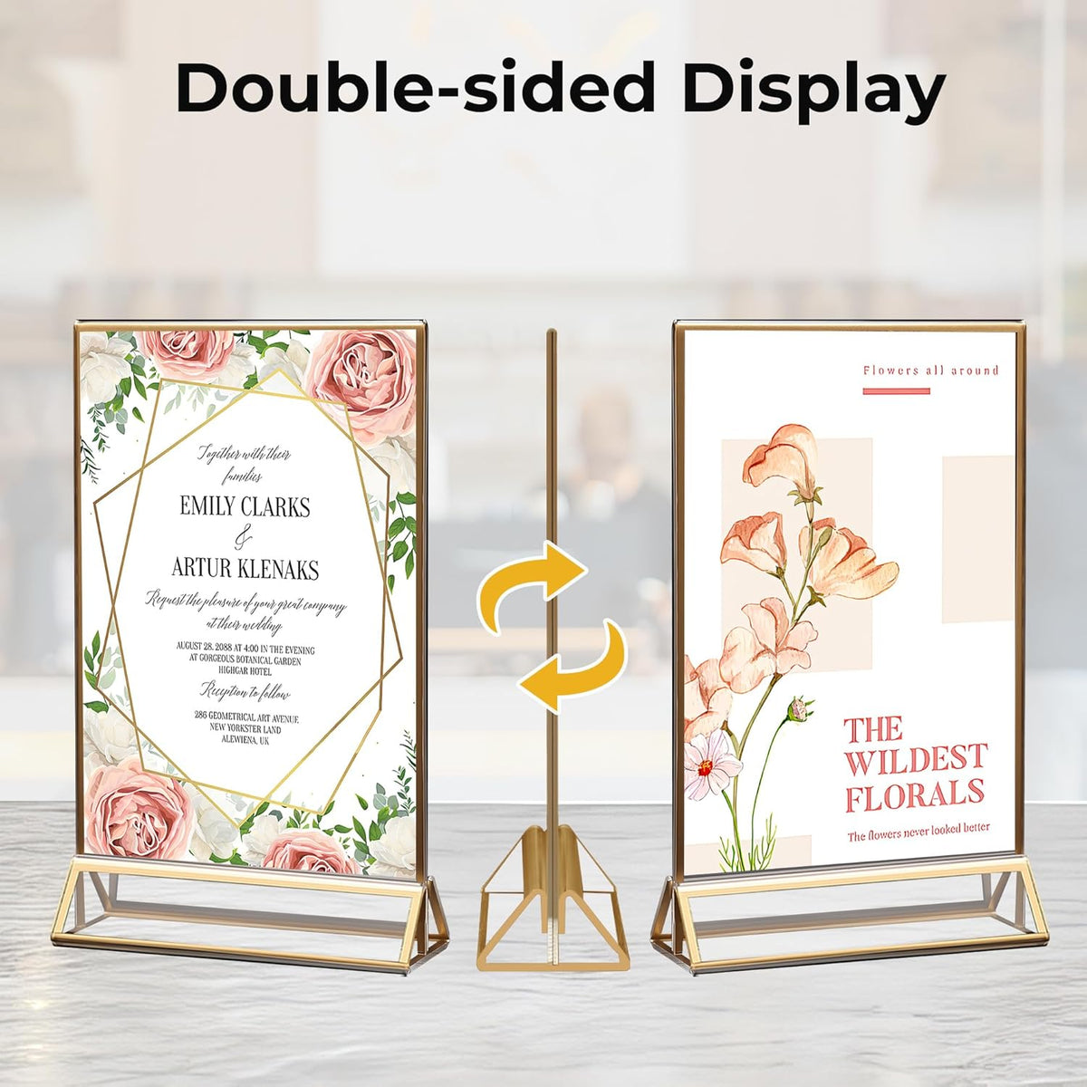 14 Pack Acrylic Sign Holder 4x6 Gold Frames, Wedding Table Number Holders Double Sided Vertical