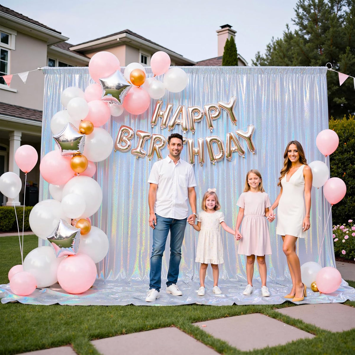 gogoparti 10x10FT Laser Silver Sequin Backdrop Curtain - 2 Panels of 5x10FT Wrinkle-Free Glitter
