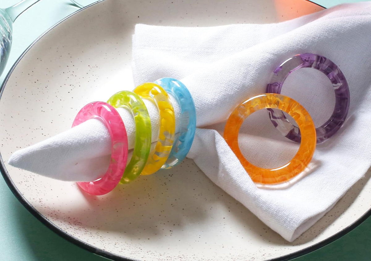 Napkin Rings Set of 12 - Epoxy Resin Napkin Holder Cuffs for Dinner Table Décor - Farmhouse Modern