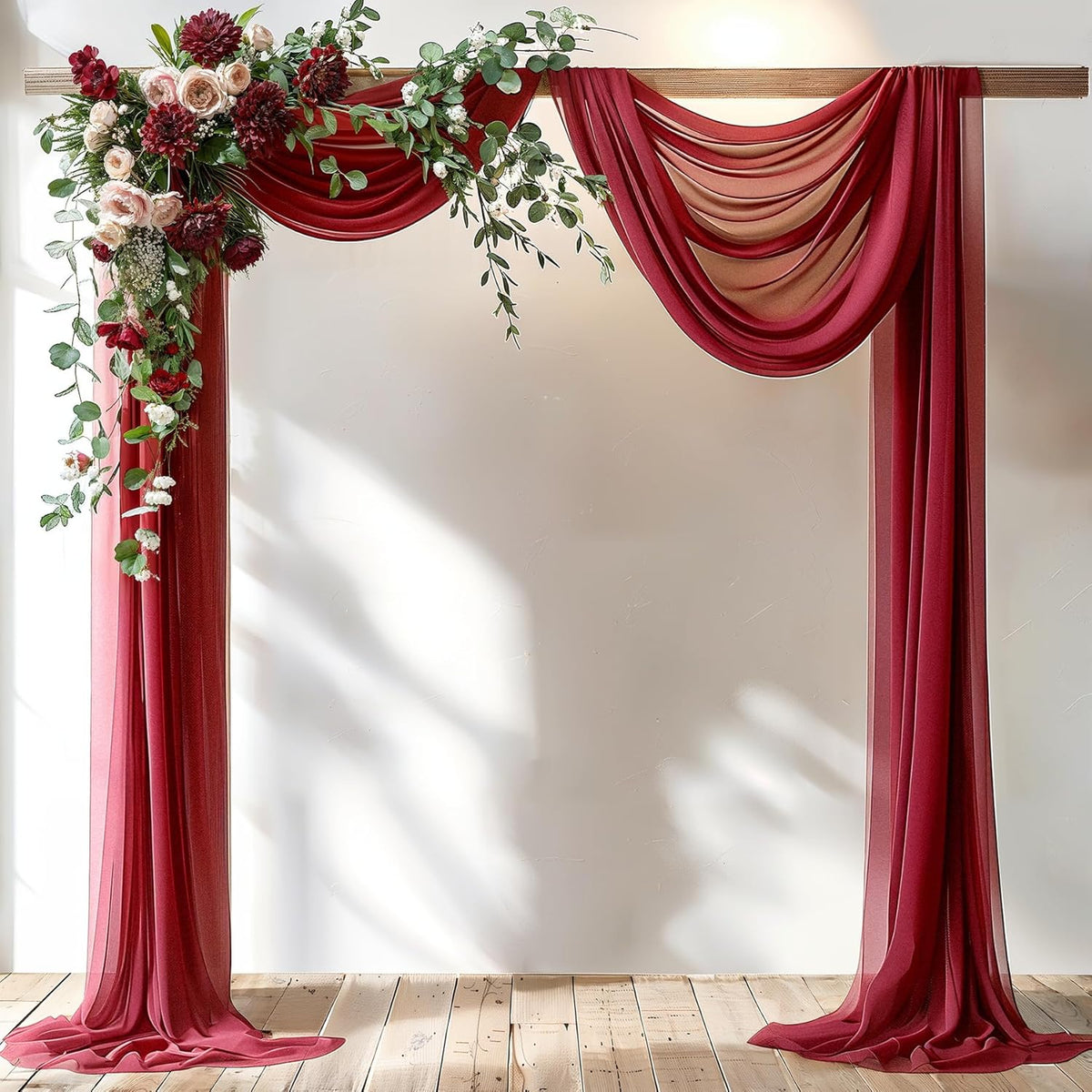 Burgundy Wedding Arch Draping Fabric 2 Panels 30'' x 20FT Burgundy Drapes Sheer Fabric Backdrop