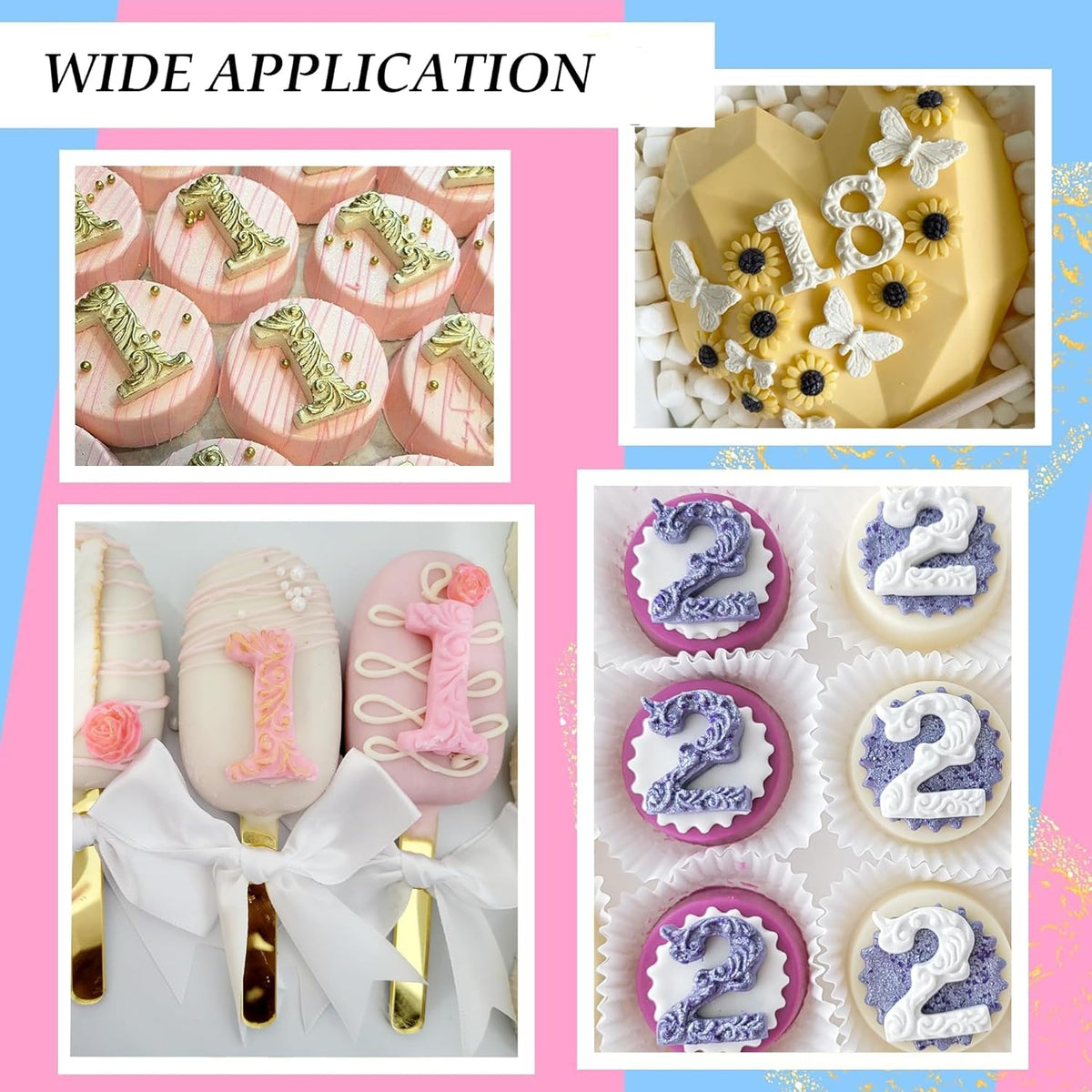Silicone Fondant Molds, AIMEIKI 2 Pack 3D Silicone Number 0-9 Embossed Fondant Chocolate Baking