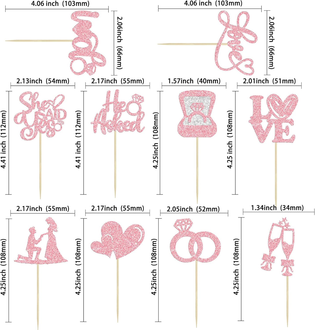 Ephlyn 30Pcs He Asked She Said Yes Cupcake Toppers Glitter Engagement Cupcake Toppers Diamond Ring