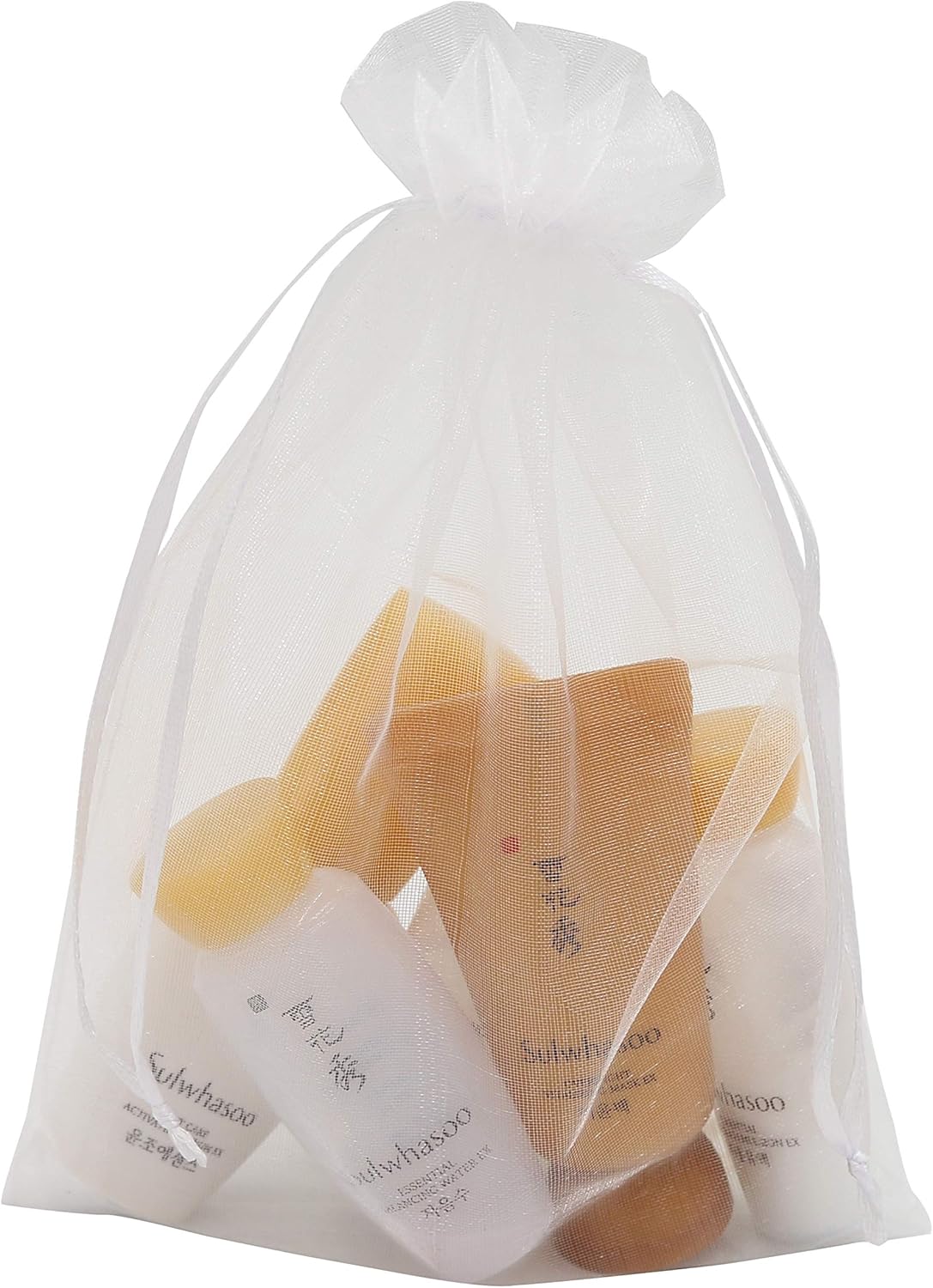 Wudygirl 100pcs 5X7 Inches White Organza Bags Christmas Drawstring Pouches Party Wedding Favor Bags