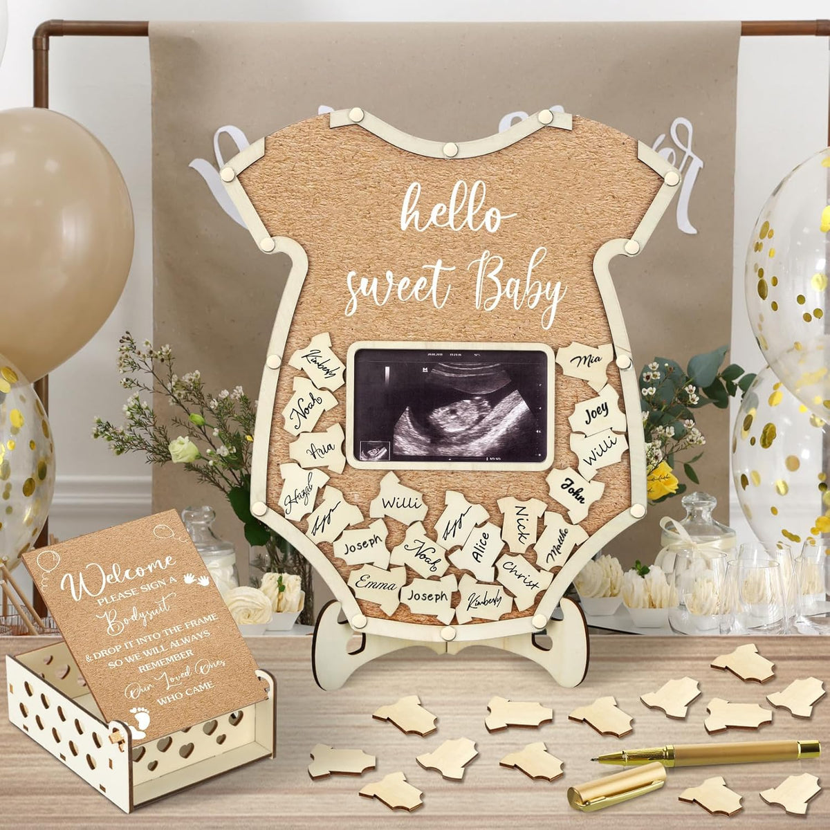 Wenqik 63 Pcs Bodysuit Baby Shower Guest Book Alternatives Set Baby Shower Decorations with Photo