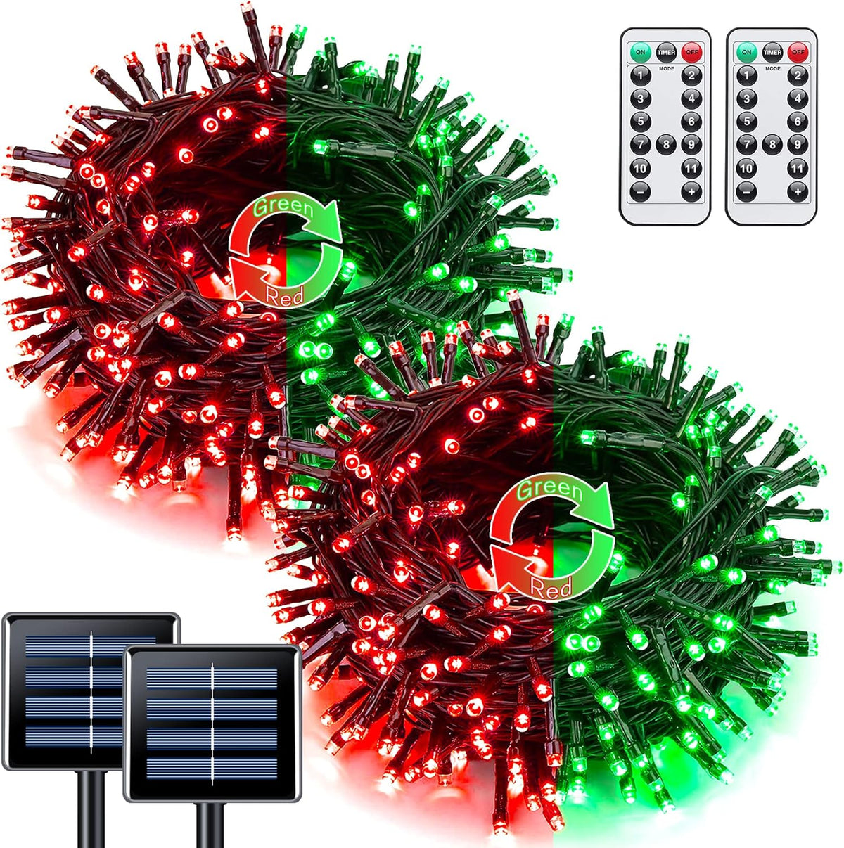 JMEXSUSS Red and Green Solar Christmas Lights Outdoor Waterproof, 2 Pack 100 Led 33ft Color