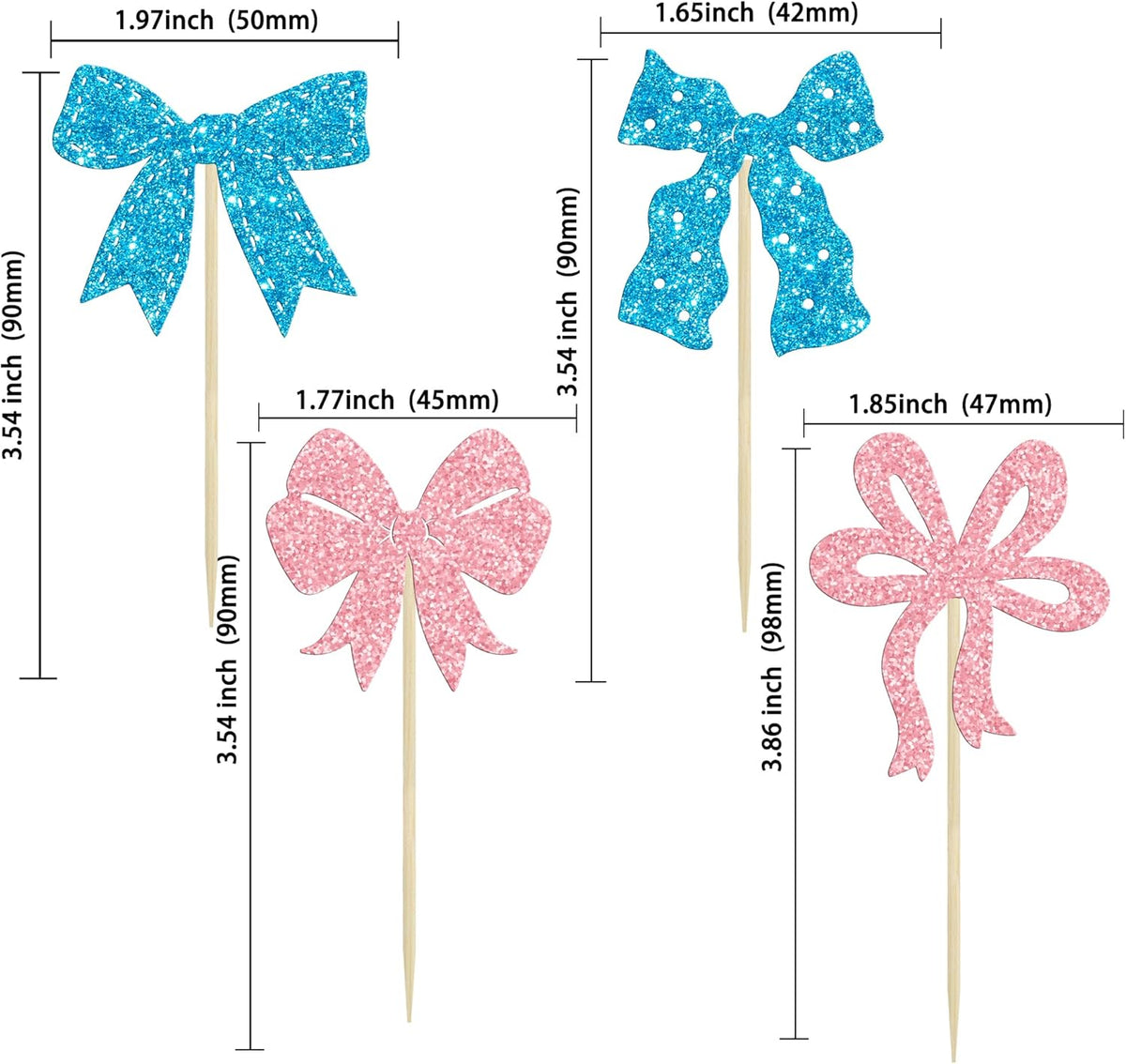 Ephlyn 24Pcs Pink Bow Cupcake Toppers Bow Birthday Cake Topper Girls Birthday Party Decorations
