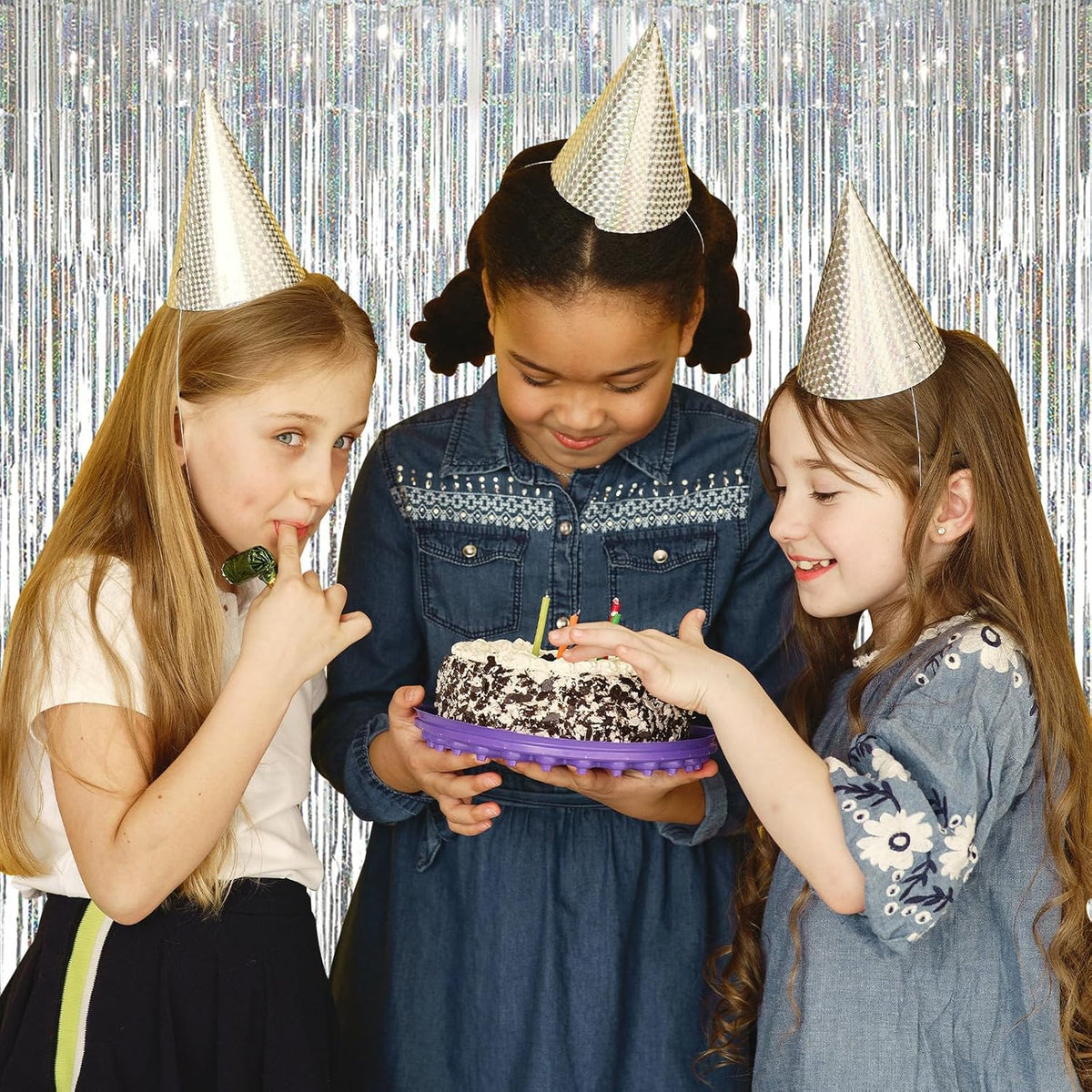 10 Pack Silver Backdrop Curtain 3.2ft x 8.2ft Metallic Tinsel Foil Fringe Curtains Photo Booth