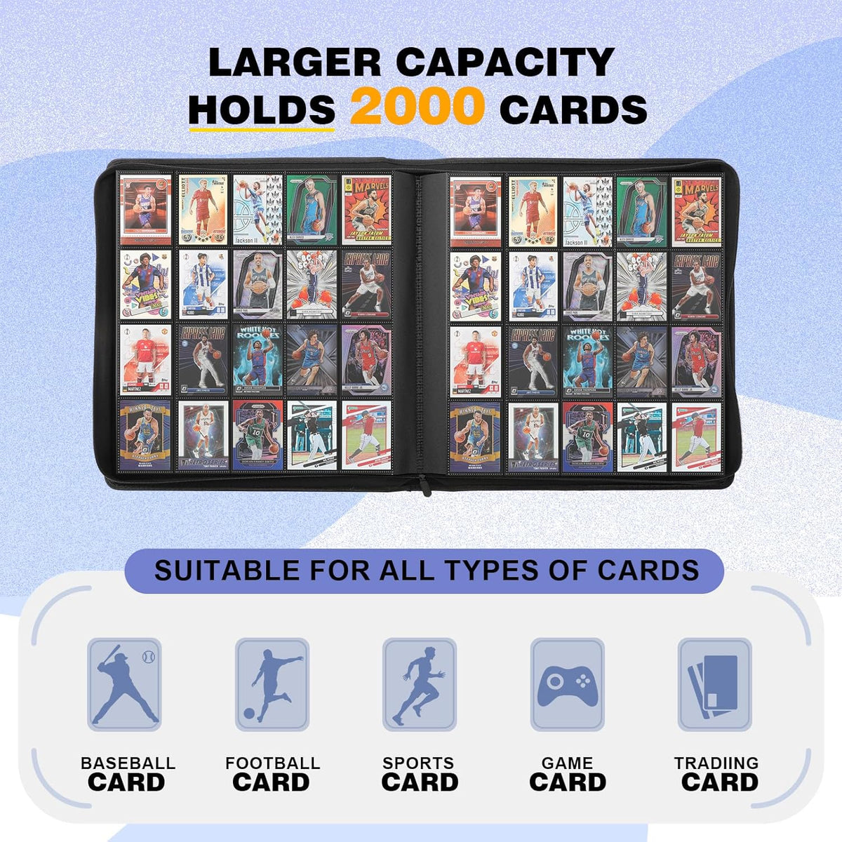 20-Pocket Card Binder, Trading Card Binder Holds 2000 Cards, Premium Zippered Trading Card Album