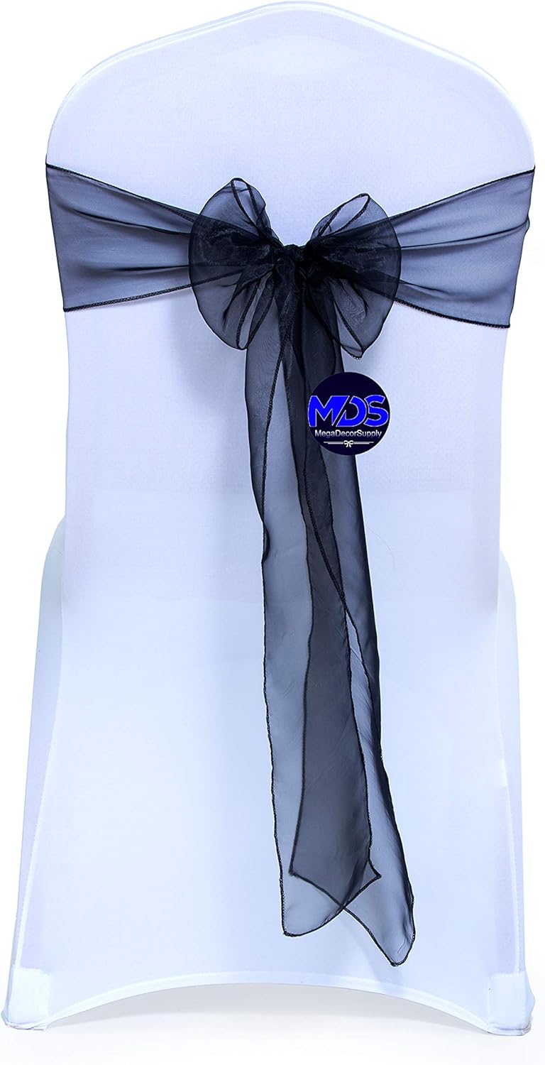 MDS Pack of 100 PCS Organza Chair Sashes Wider Dining Chair Bows Ribbon Tie Back for Wedding Party