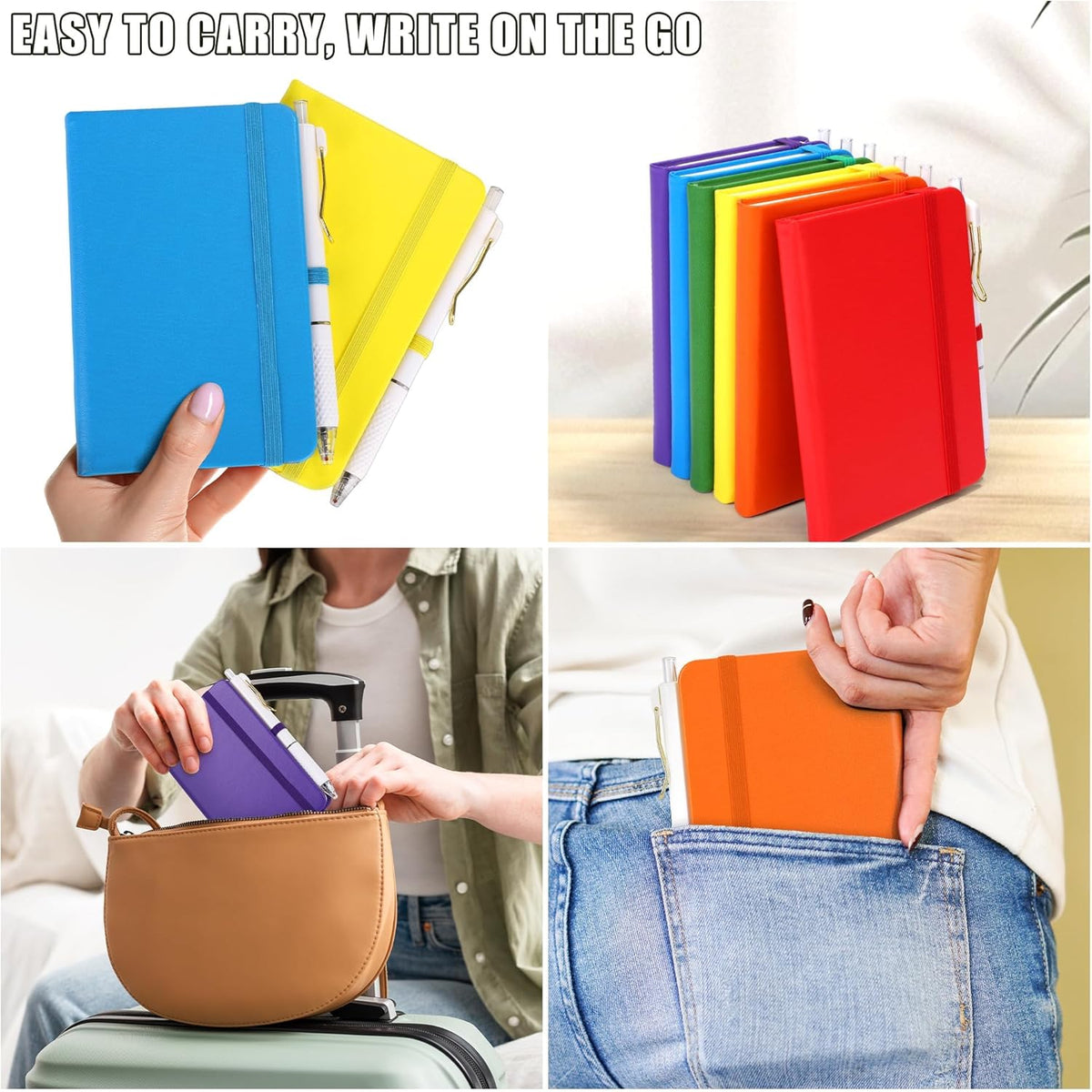 Aneco 50 Sets Pocket Notebook Journals with Pens, A6 Mini Hardcover PU Leather Lined Notebooks 3.5