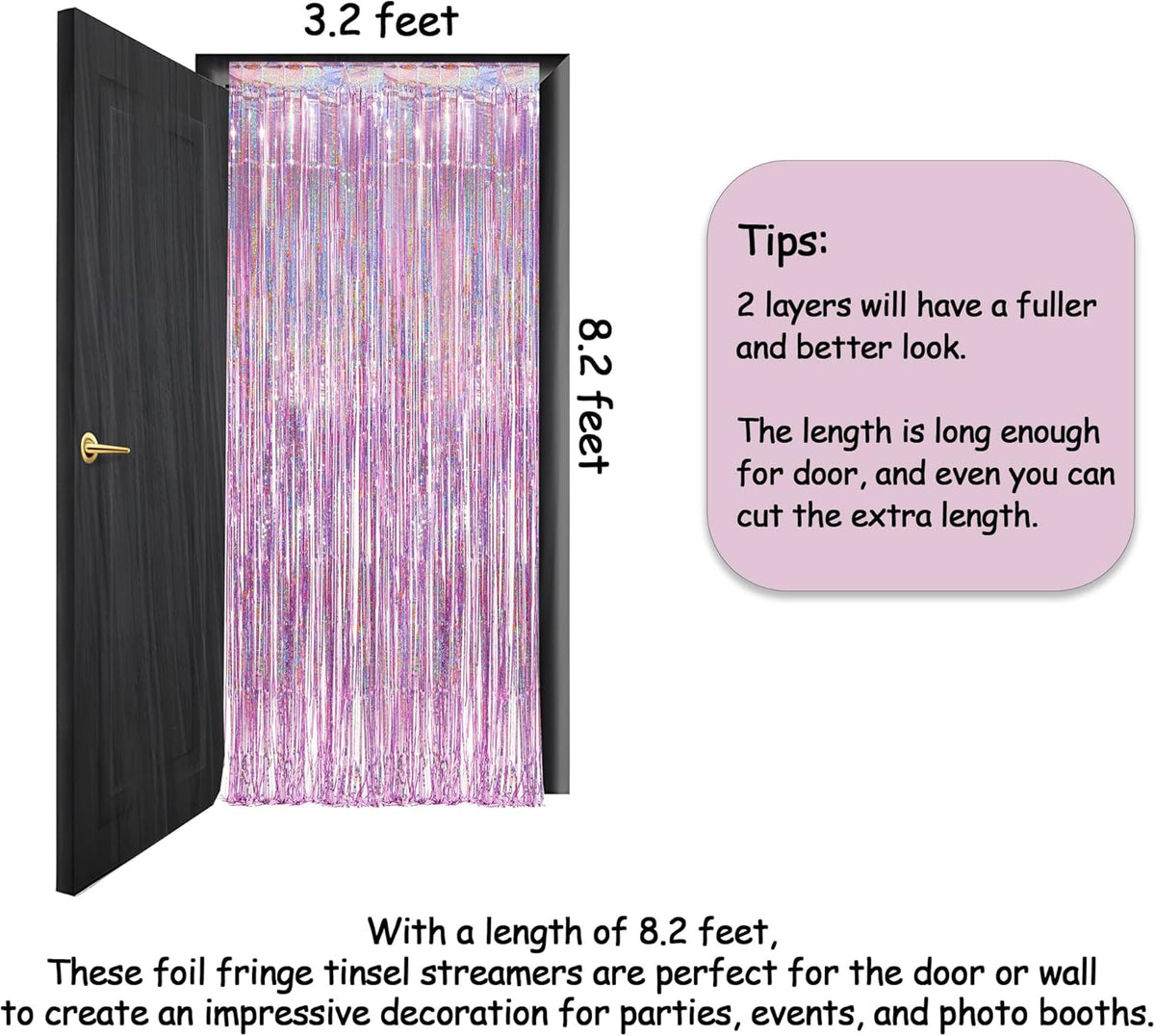 Pink Tinsel Curtain Party Backdrop - GREATRIL Foil Fringe Curtain Lilac Pink Party Streamers for
