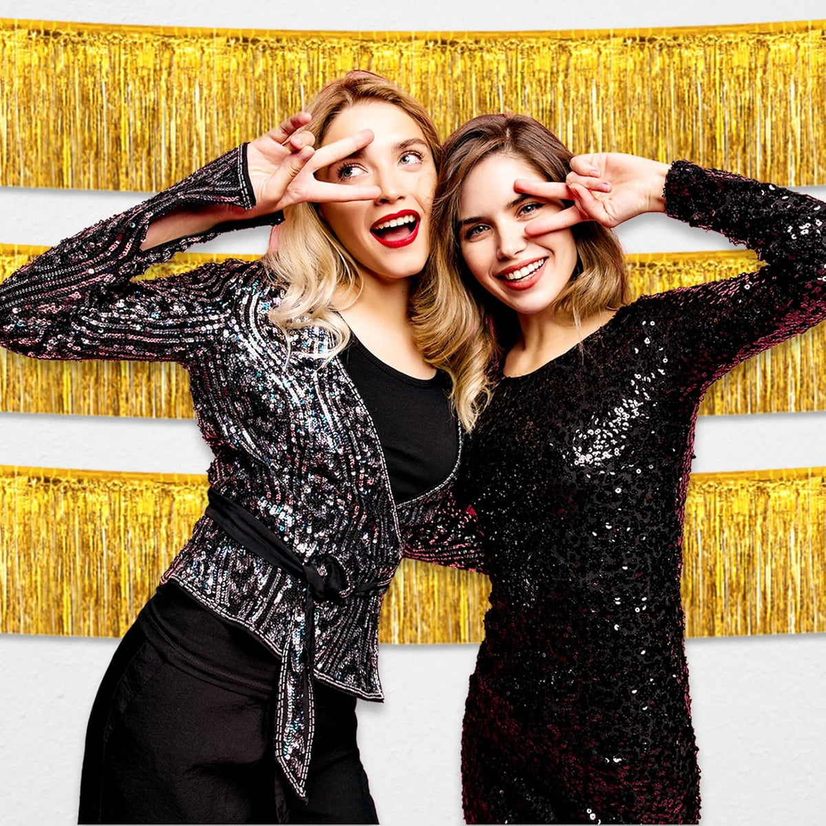 6 Pack 10 Feet Gold Foil Fringe Garland Metallic Tinsel Streamers Banner Wall Hanging Curtain