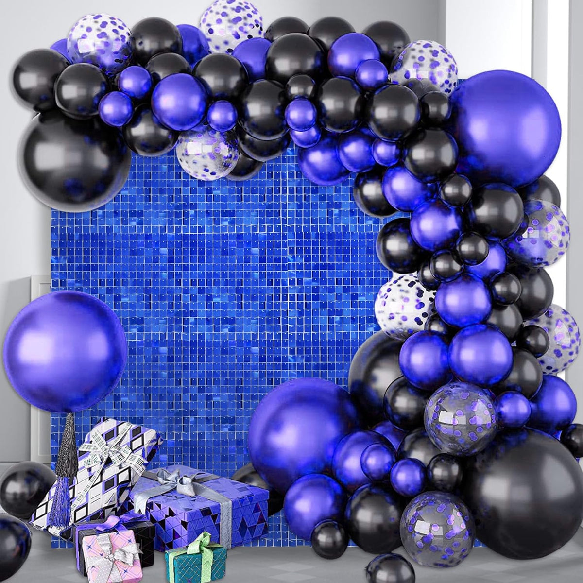 24PCS Blue Shimmer Wall Backdrop, Square Sequin Backdrops Panel, Glitter Wall Background for