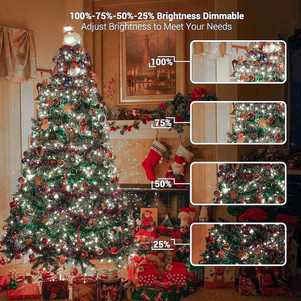 BrizLabs Cool White & Multicolor Christmas Lights, 180ft 500 LED Color Changing String, 11 Modes