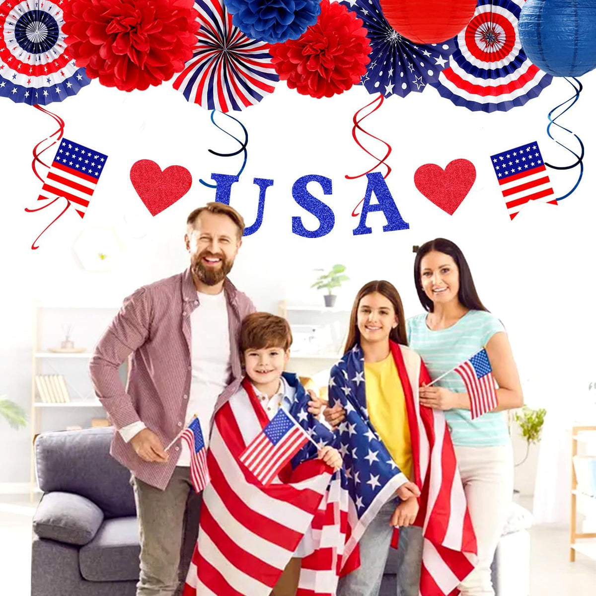 Red-White Blue Memorial-Day Patriotic Decorations - 21pcs 4th Fourth of July Americana Banner
