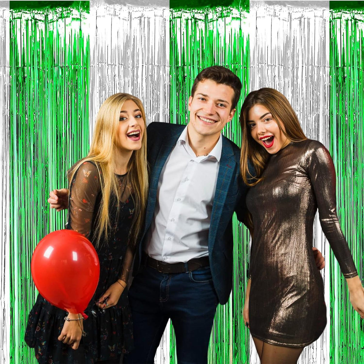4 Pack Foil Fringe Curtain Backdrop, 3.28Ft x 8.2Ft Metallic Tinsel Foil Fringe Streamers Curtain