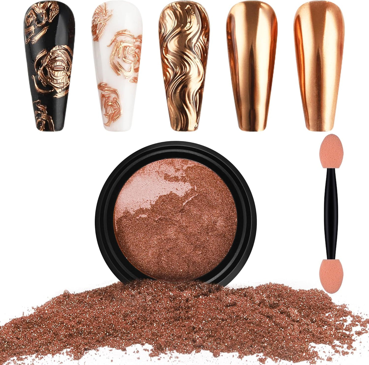 Artdone Chrome Nail Powder, Copper Iridescent Aurora Powder Metallic Mirror Effect Pigment