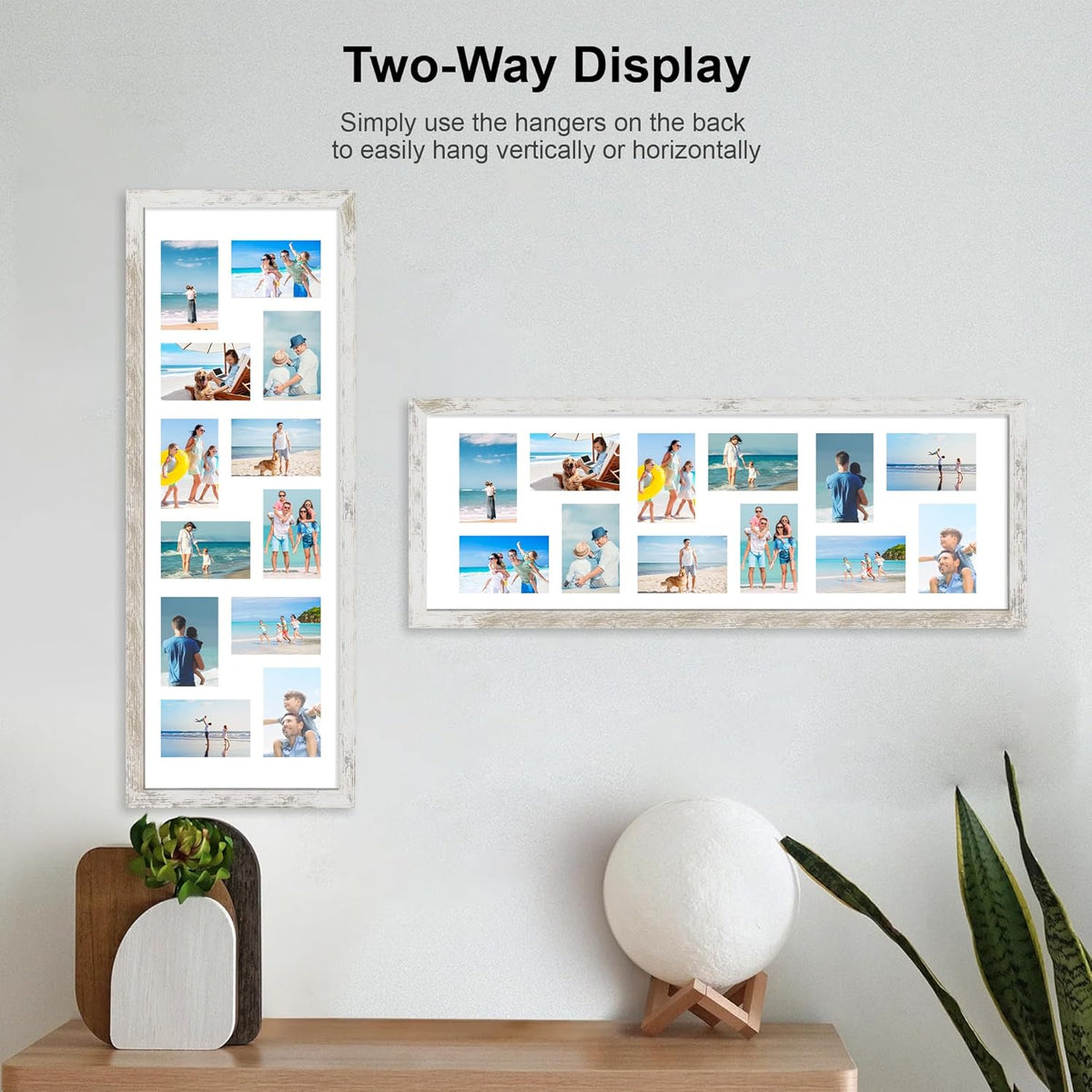 12x36 Picture Frame 2 Packs, Real Glass and Distressed White Wood Frame, Display Collage Pictures