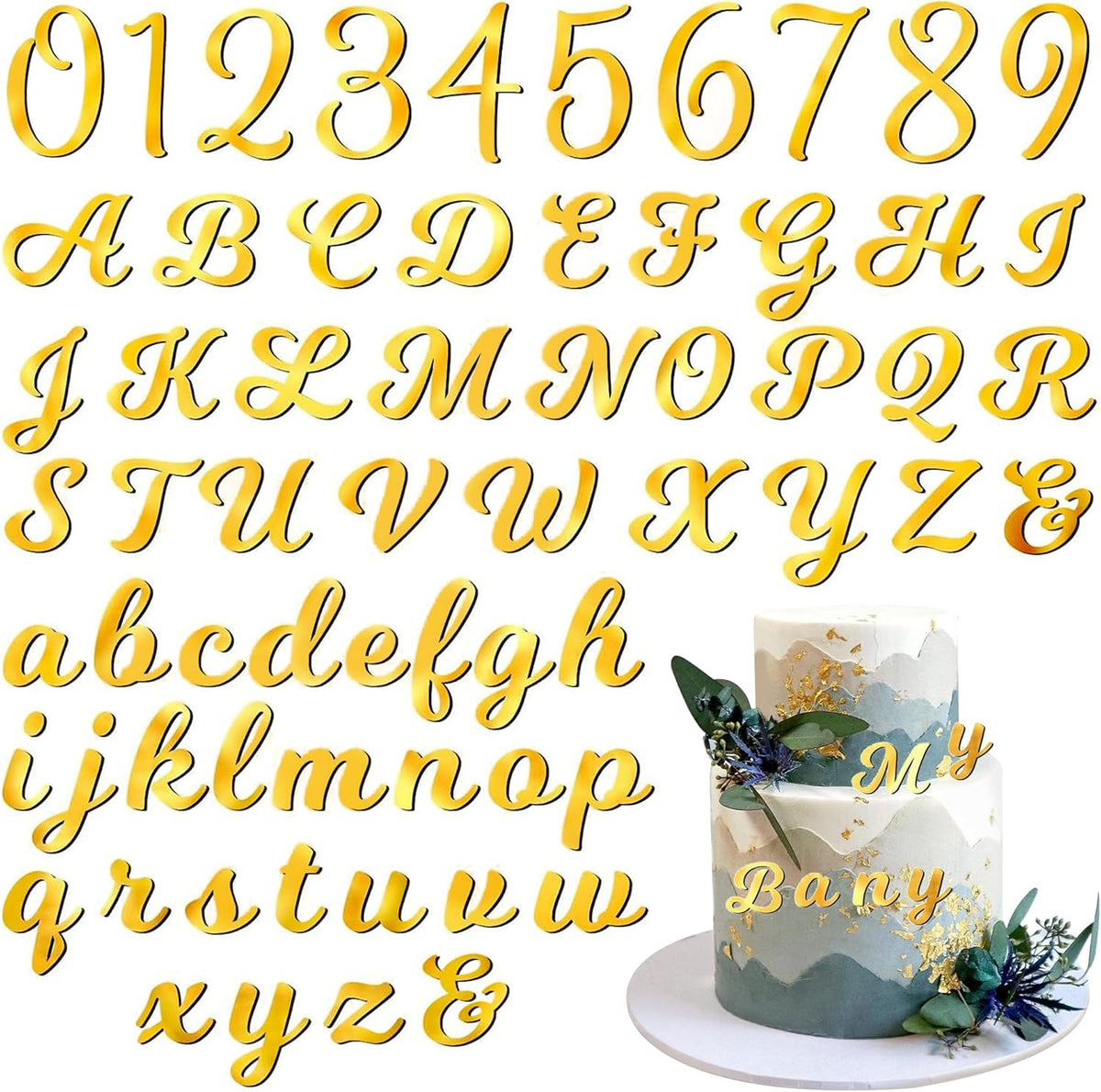 126pcs Acrylic Alphanumeric Cake Decoration, Mirror Number 0-9 and Alphabet A-Z Personalized Cake