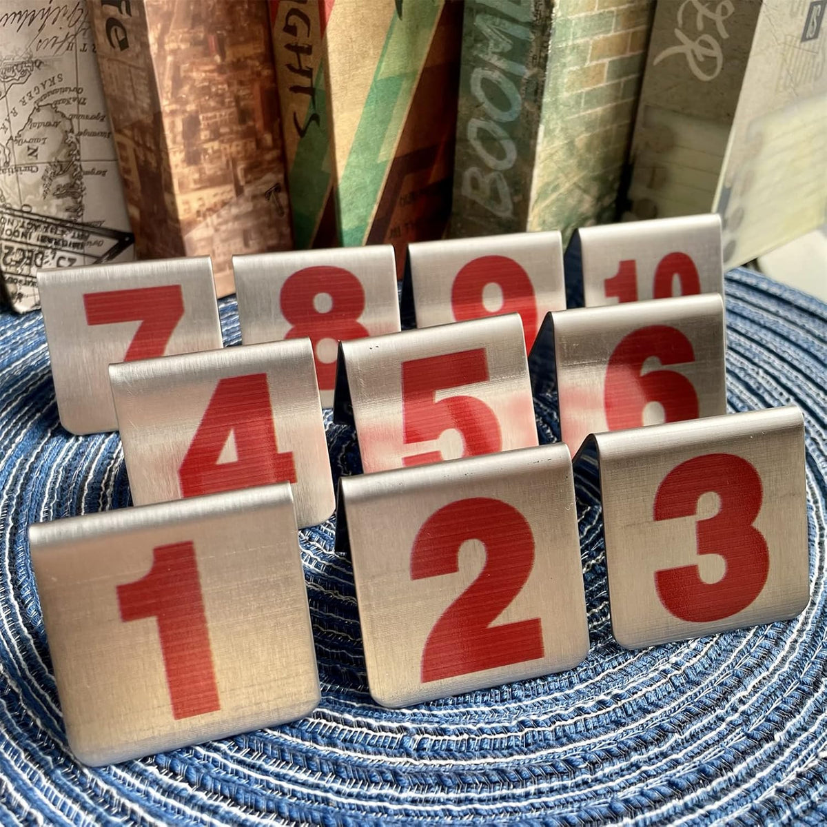 10 Pcs Metal Place Cards Stackable Tent Style Table Numbers，Place Card Holders for Celebration
