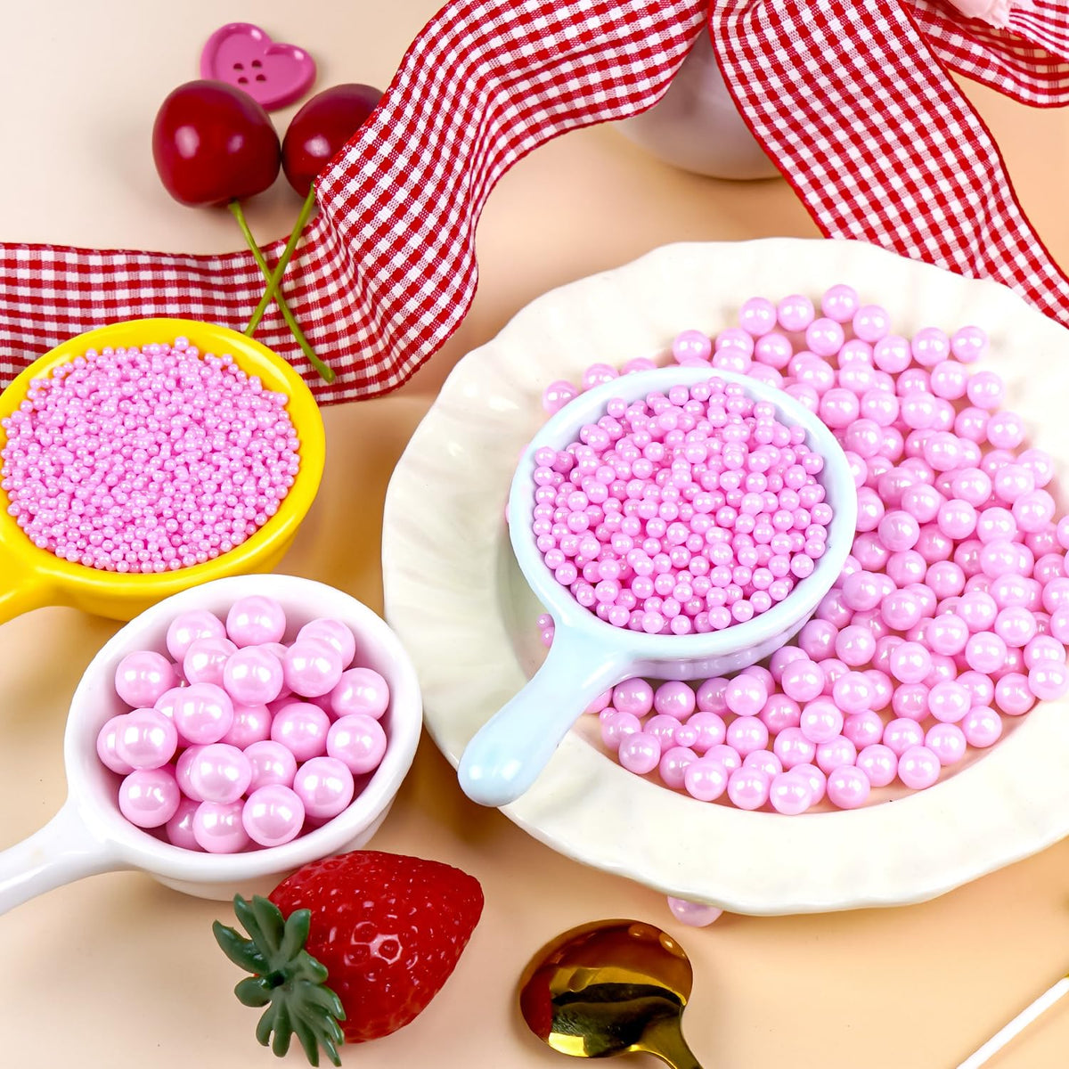 Dazzjoy Edible Pink Pearls Sugar Sprinkles, 150g/5.29oz, Pink Pearl Sprinkles for Cake Decorating