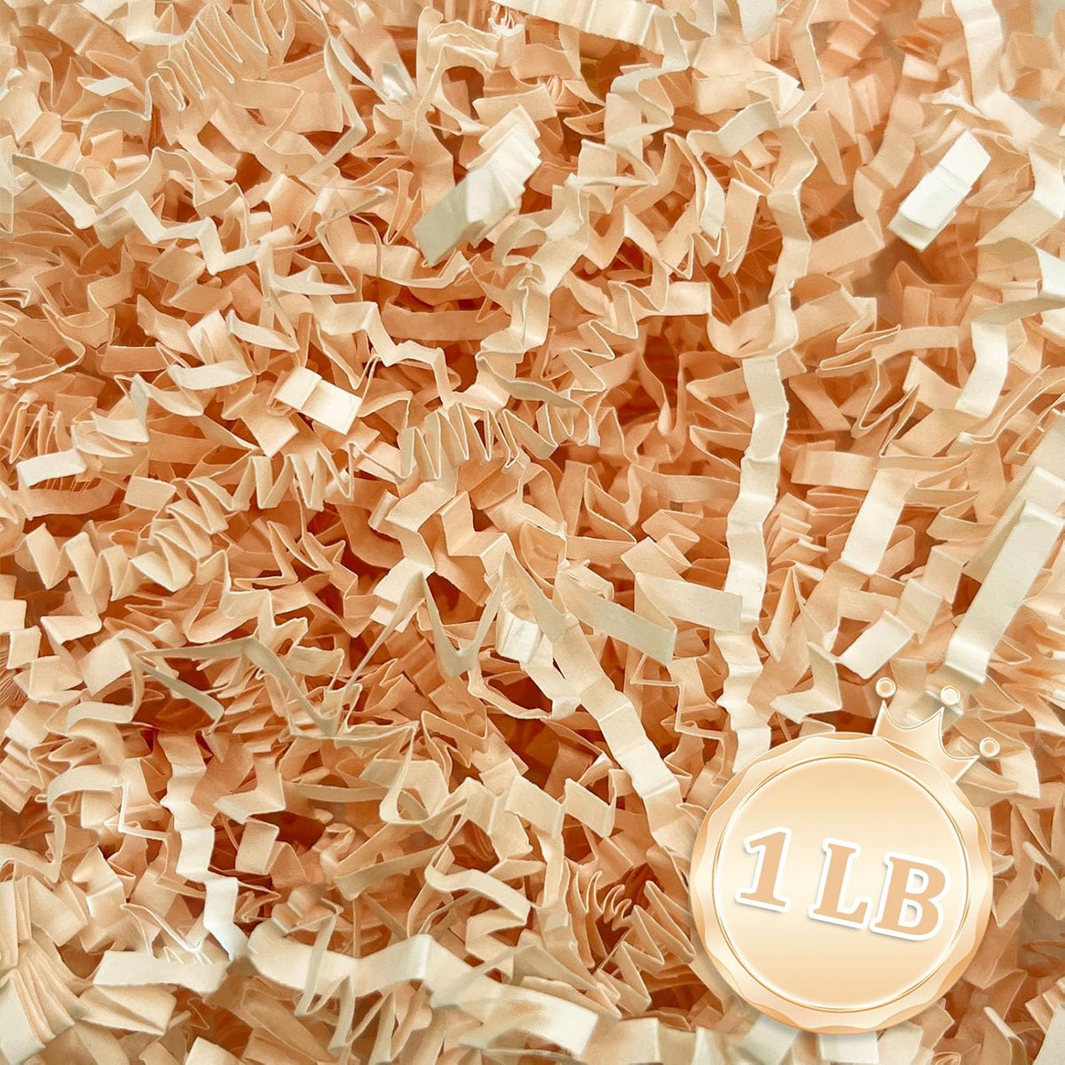 1 LB Champagne Crinkle Cut Paper Shred Filler Great for Gift Wrapping, Champagne Basket Fillers