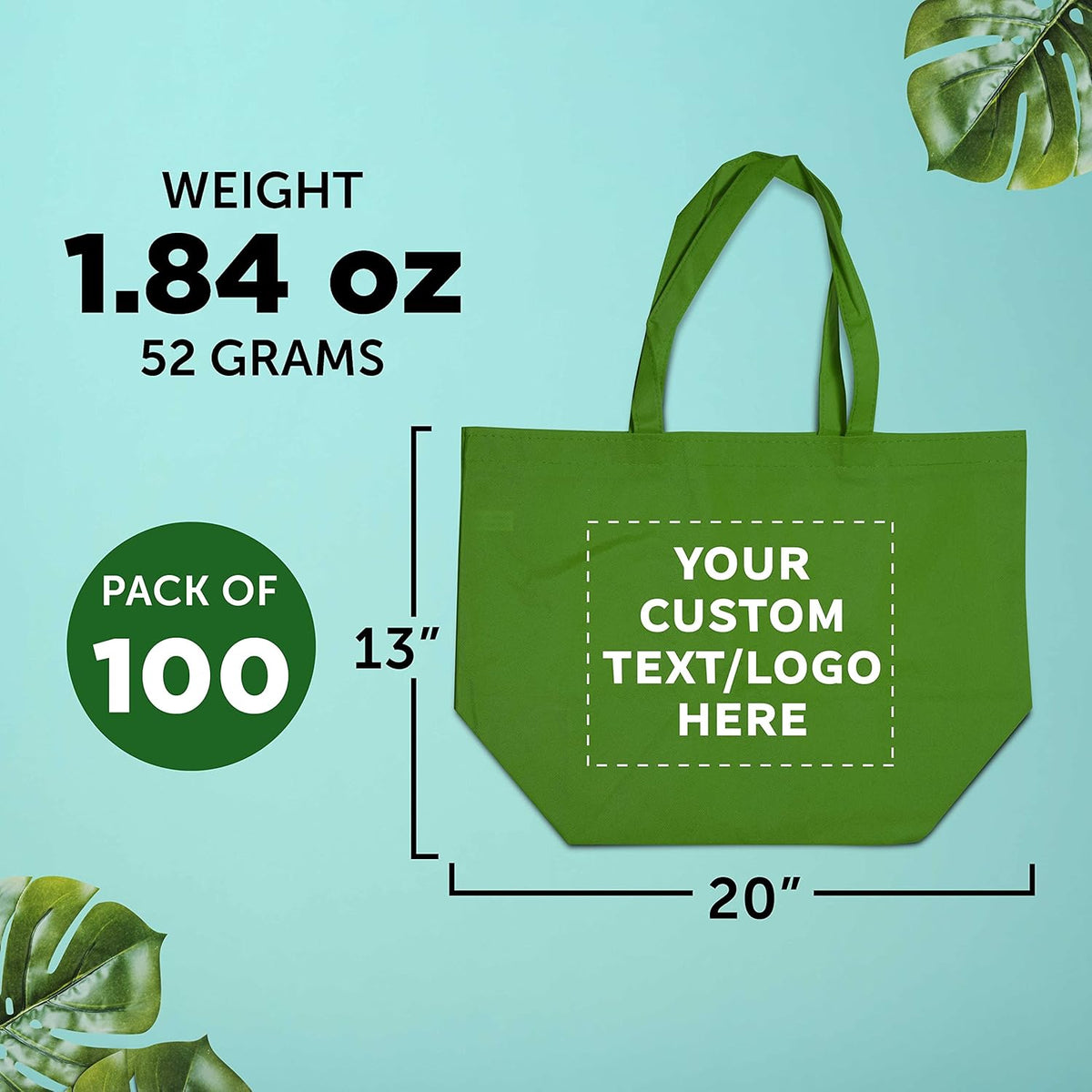 DISCOUNT PROMOS Custom Southern Style Grocery Tote Bags Set of 100 - Personalized Bulk Pack