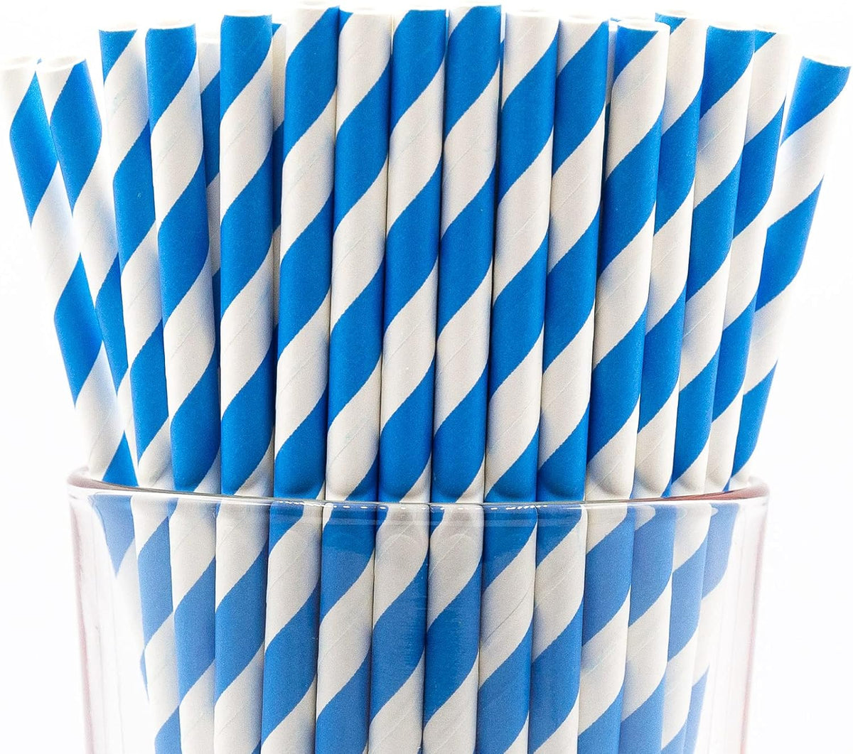 Pack of 900 Sky Blue Swirls Biodegradable 4-Ply Paper Drinking Straws (Compostable, Non-toxic