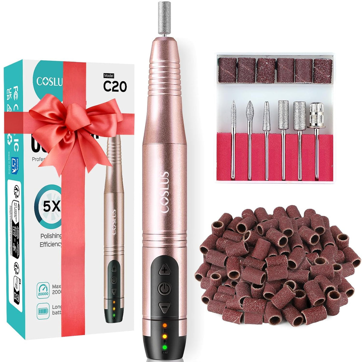 COSLUS Cordless Nail Drill Electric File: Professional for Acrylic Gel Dip Powder Nails Portable
