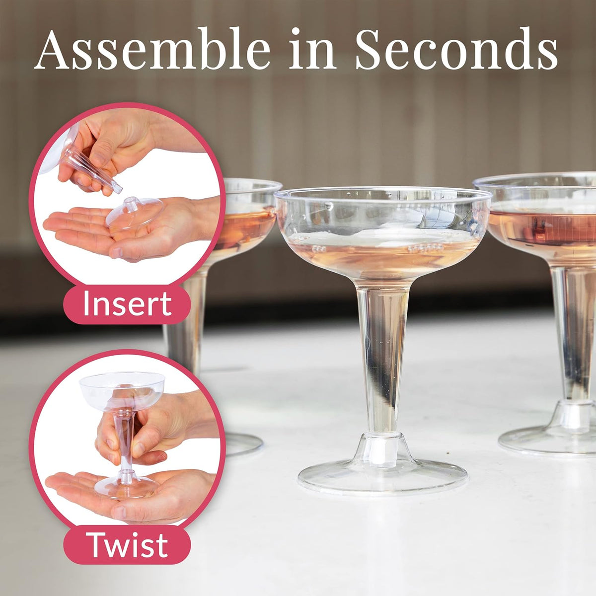 Prestee 24 Clear Plastic Coupe Glasses 4oz - Disposable Plastic Cocktail Cups, Martini Glasses