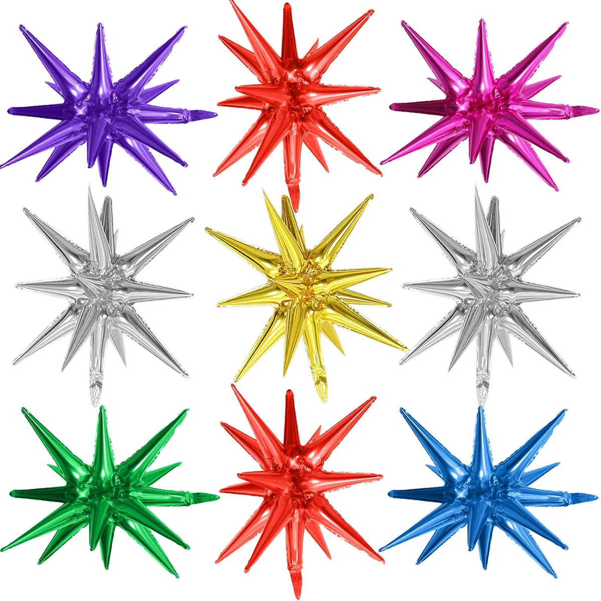 Colorful Star Balloons,9Pcs 22Inch Rainbow Explosion Spike Cone Helium Polyester Film Star Foil