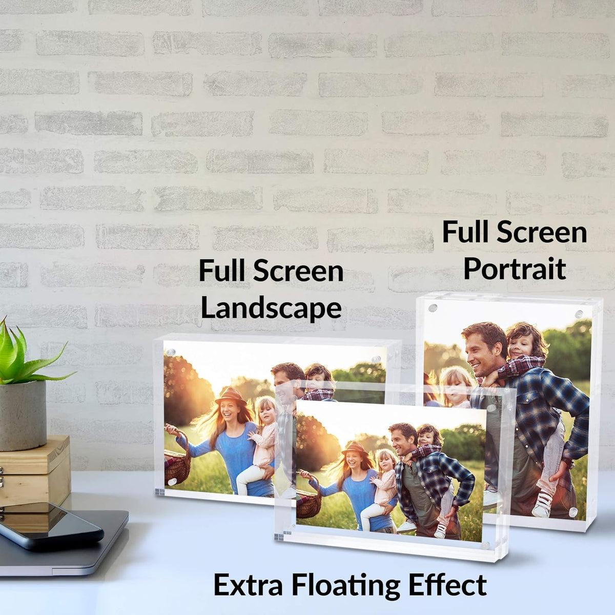 SimbaLux Magnetic Acrylic Picture Photo Frame 5x7 inches (3 Pack), Clear Glass Like, Double Sided