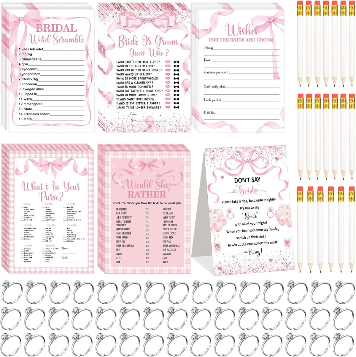 Estune 331 Pcs Bridal Shower Games Supplies, 5 Sets 250 Pcs Wedding Cards 1 Put a Ring on It Bridal