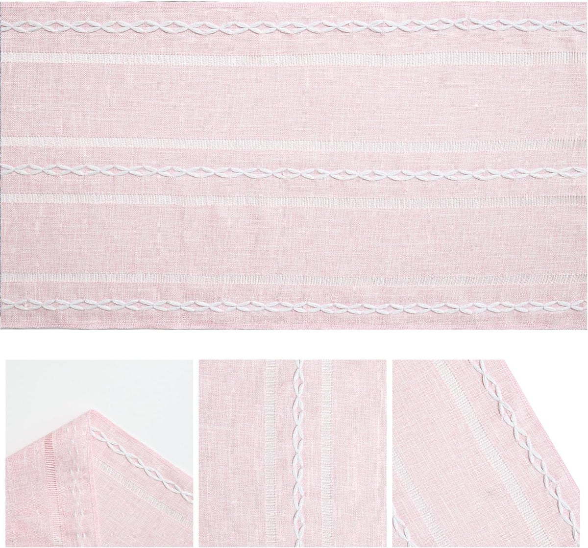 Artoid Mode Pink Rustic Cotton Linen Table Runner, Seasonal Embroidered Hollow Kitchen Dining Table