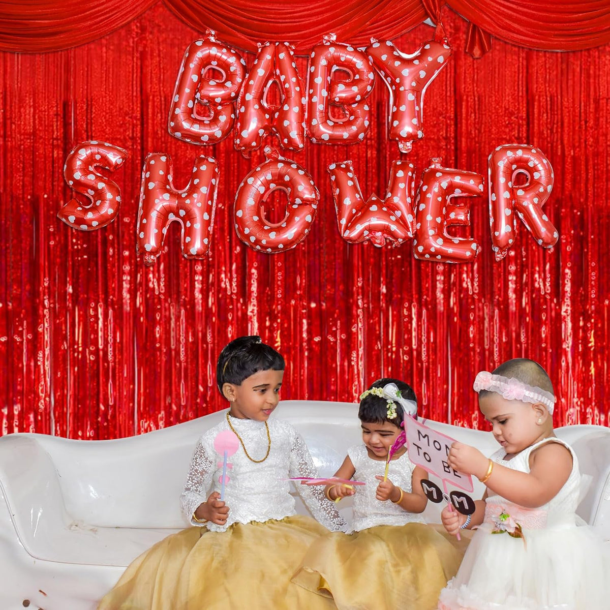5 Pack Red Streamers Party Backdrop Christmas Decorations Foil Fringe Backdrop Curtains Carnival