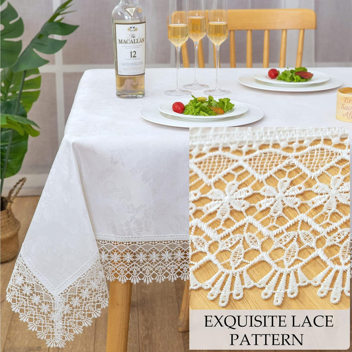 White lace Premium Rectangle Farmhouse Tablecloth Waterproof OilProof SpillProof AntiShrink Soft
