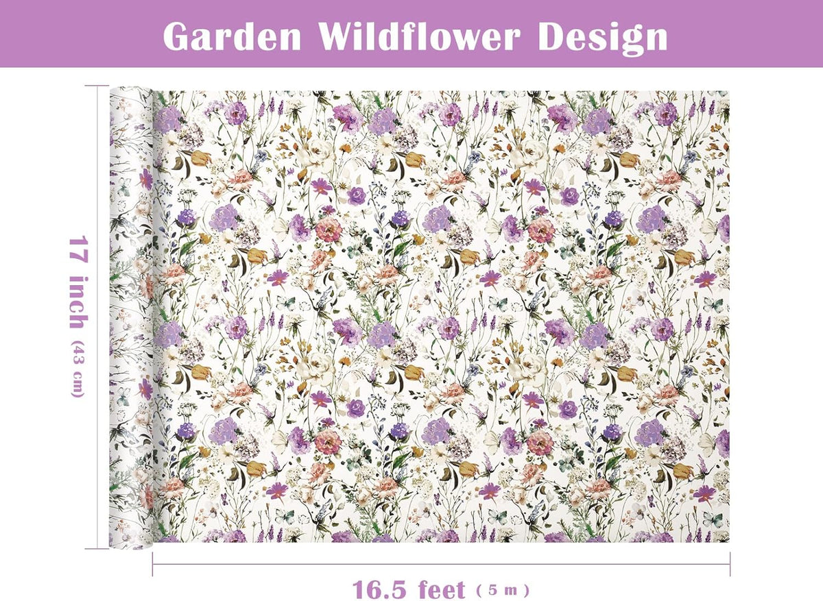 WRAPAHOLIC Kraft Floral Wrapping Paper Roll - Mini Roll - 17 Inch x 16.5 Feet - Garden Wildflower