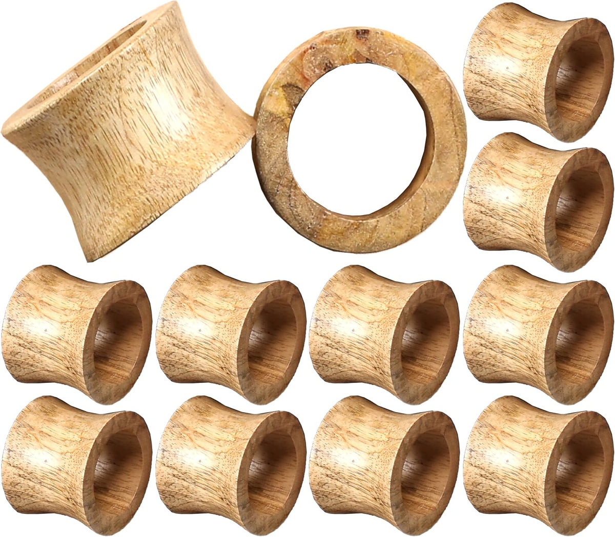 Wooden Napkin Rings Set of 12 - Handcrafted Napkin Holder for Dinner Table Decoration, Weddings