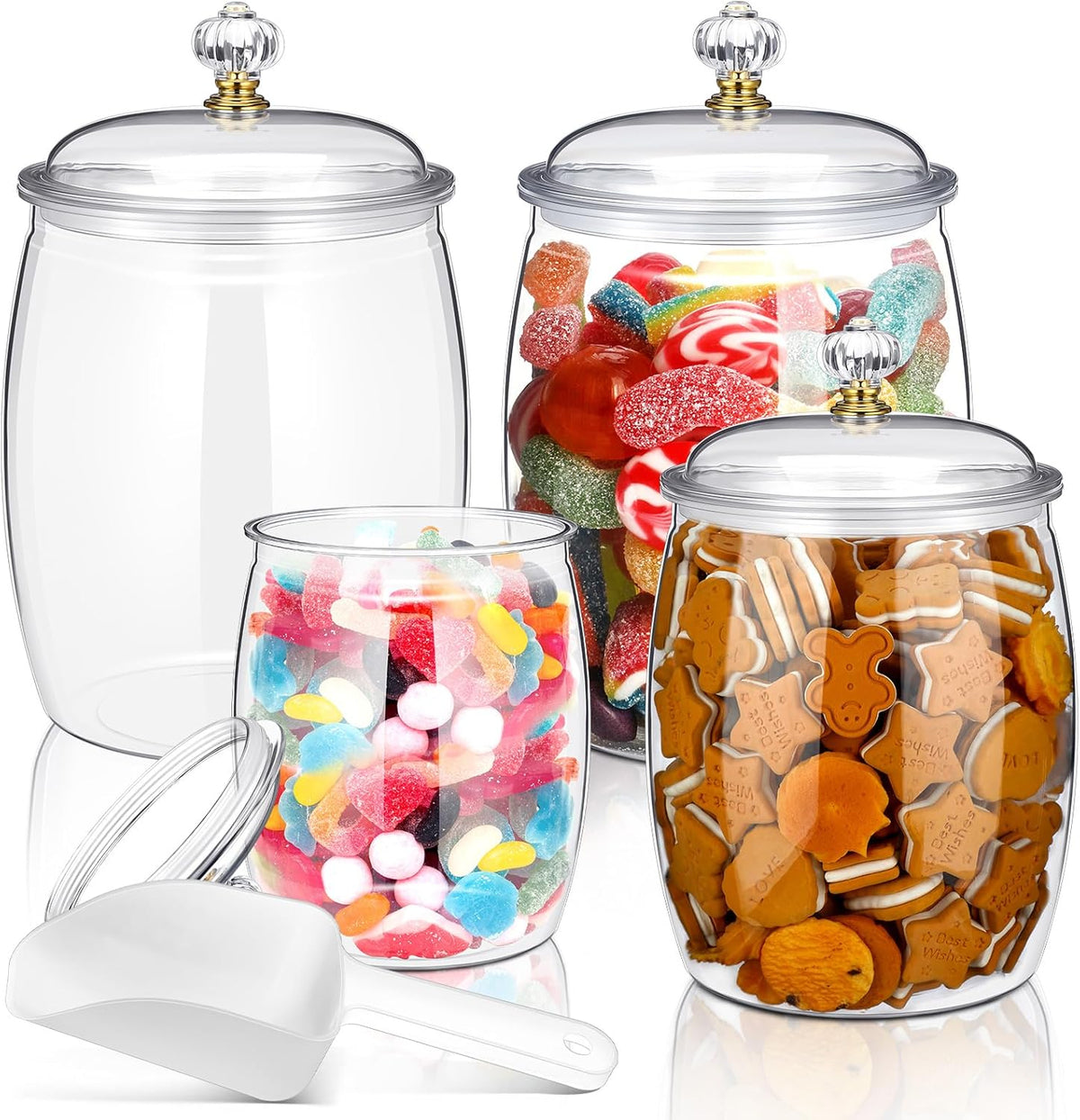 Nuogo 4 Pcs Plastic Candy and Cookie Jars with Lids Clear Cookie Container Candy Jars Large